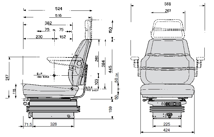 Cobo mechanisch geveerde tractorstoel SC70/M200 PVC zwart