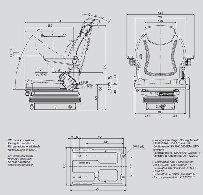 Cobo mechanisch geveerde tractorstoel SR840/M200 stof zwart