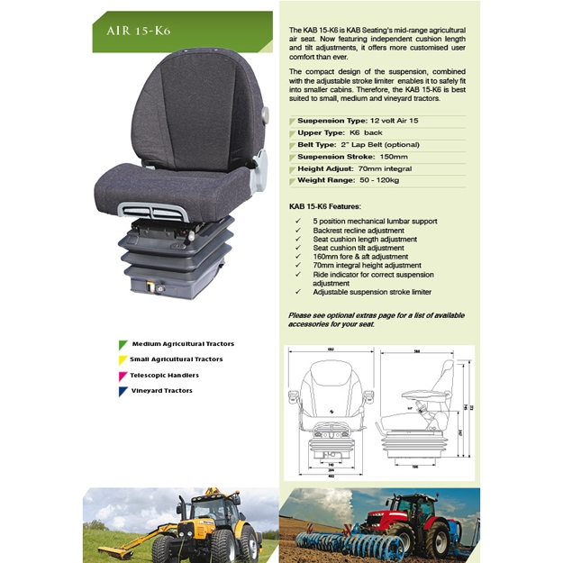 KAB 15-K6 luchtgeveerde tractorstoel | pvc grijs