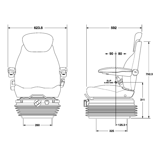 KAB mechanisch geveerde stoel 83/E1  PVC zwart geperforeerd