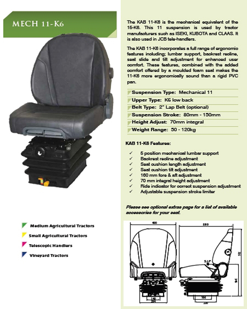 KAB11/K6 mechanisch geveerde trekkerstoel, PVC grijs