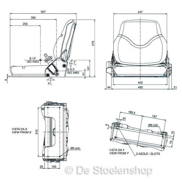 Opklapbare bijrijdersstoel met neerklapbare rugleuning 45 cm