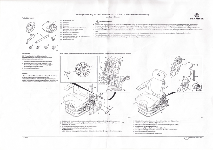 Rugleuningverstelling compleet tbv Grammer Maximo Evolution