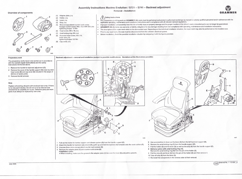 Rugleuningverstelling compleet tbv Grammer Maximo Evolution