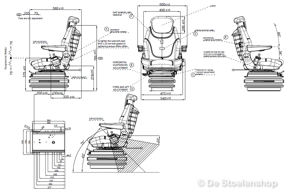 STAR luchtgeveerde comfort tractorstoel stof matrix.