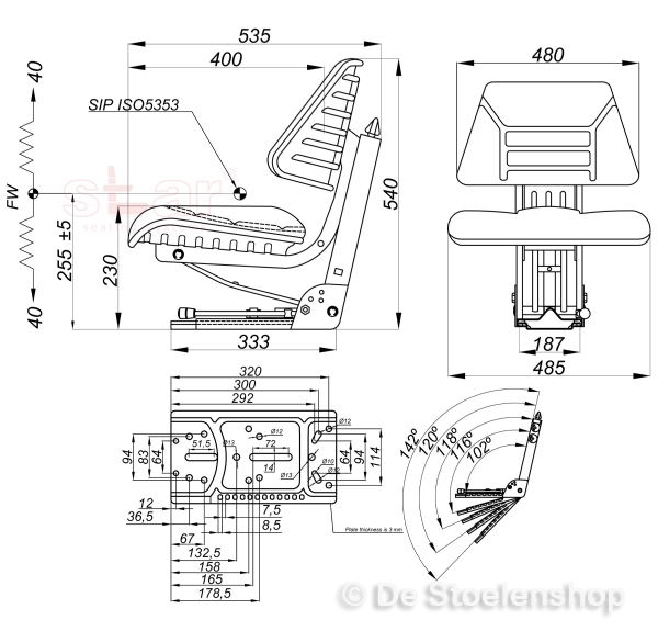 STAR MS44/1 verstelbare schuine en vlakke mont. pvc/zwart