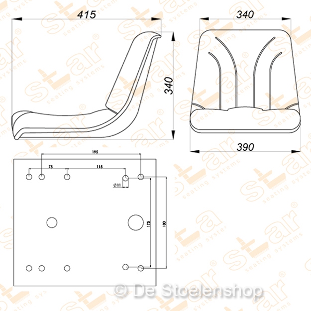 STAR YP11 kuip PVC zwart met onder- en achtermontage